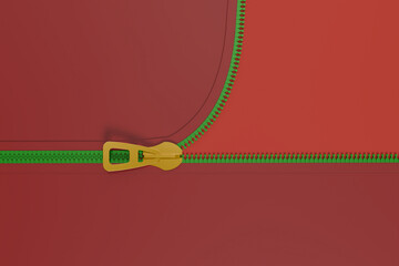 3D render illustration showing a zipper unzipping a red background, symbolizing new beginnings, reveal, or festive seasonal offers. Ideal for Christmas and New Year marketing campaigns, web banners © Muhammad
