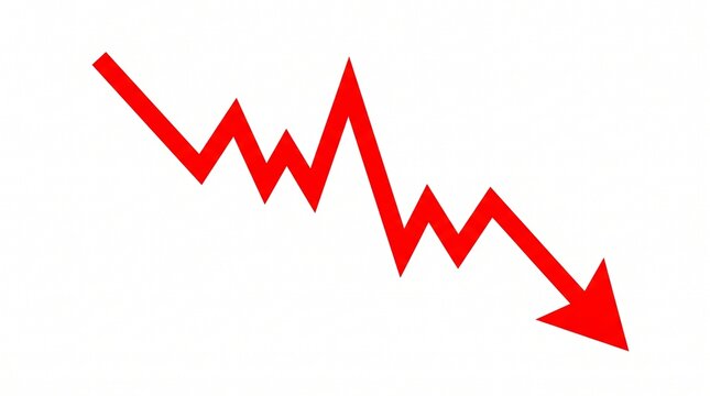 Red line graph showing a sharp downward trend representing financial