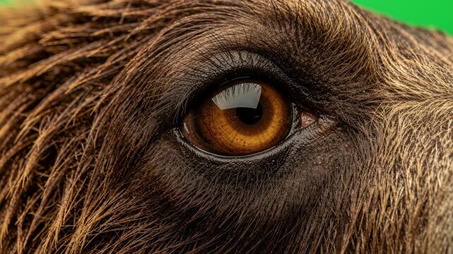 Extreme close up of wild animal eye with green screen background