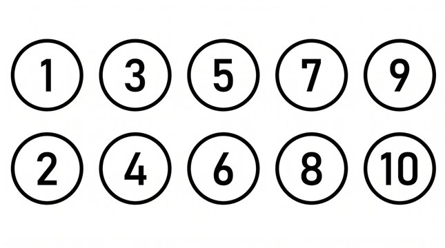 Set of ten numbered circles arranged in two rows for counting and