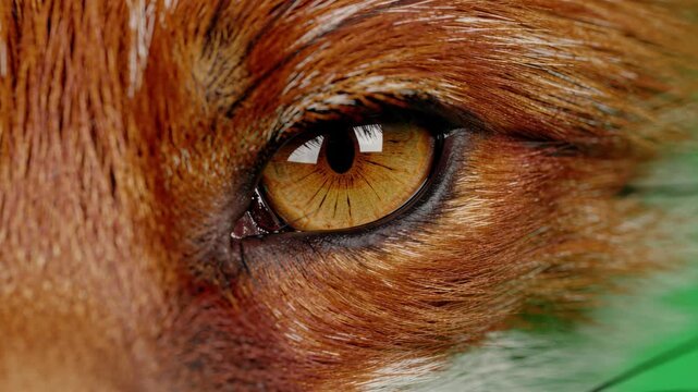 Extreme close up of a wild animal eye with green screen background