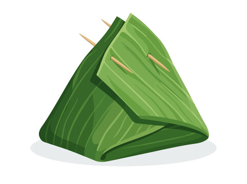 Samoan style leaf-wibered tamale with skewers and folded leaves
