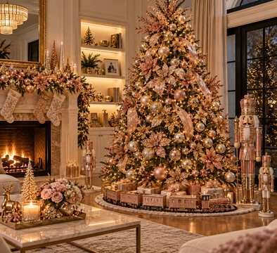 Celebraci&oacute;n navide&ntilde;a decoraci&oacute;n hogar oro rosa