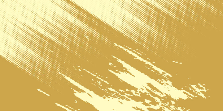 Latar belakang abstrak dinamis yang menampilkan sapuan kuas halftone diagonal dengan warna krem dan emas yang hangat. Ideal untuk desain bergaya komik, poster seni 