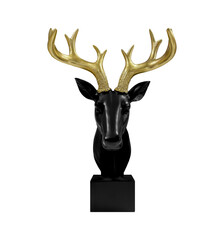 Tabletop Golden Antlered Deer Head isolated on white background © Supachai