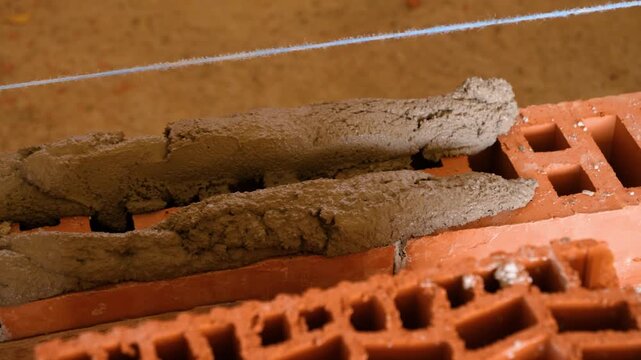 Masonry Ceramic Brick Wall Construction, Close Up