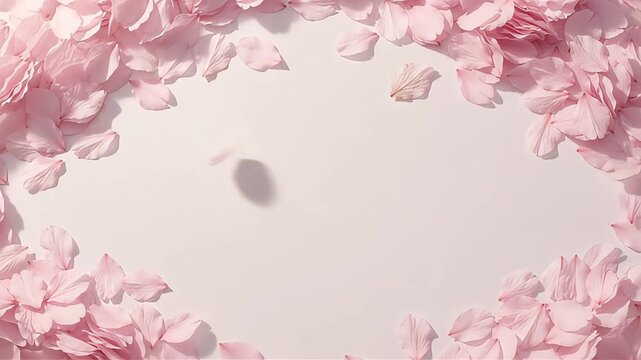 Pink cherry blossom petals forming circular and rectangular frames