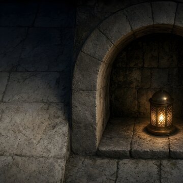 Lantern in a stone archway, top view