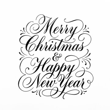 Vintage Copperplate Calligraphy Merry Christmas text square composition 1:1 isolated