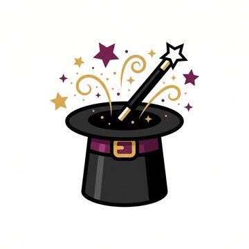 Magic hat with magic wand and sparkling stars vector illustration isolated