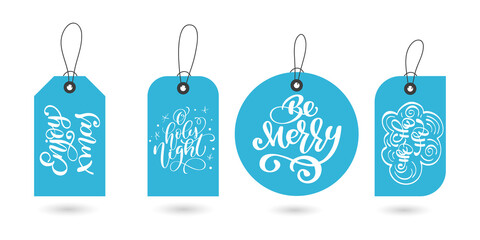Blue christmas gift tags with lettering isolated on a transparent background © Mahmuda