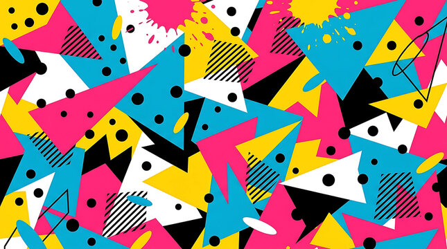 Vibrant retro 90s Memphis style abstract geometric pattern vector background