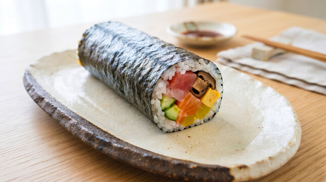 皿に盛られた豪華な恵方巻と節分の和食文化