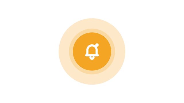 animated ripple notification button with white bell icon and yellow concentric circles on white background