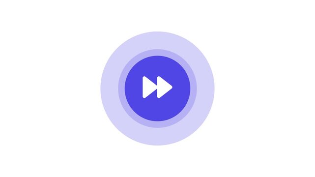 blue fast forward button with concentric ripple animation effect on a white background