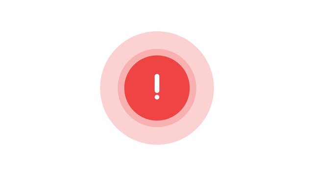 Minimalist animation of a red ripple error button with an exclamation mark icon on white background