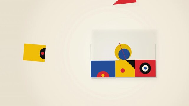Colorful geometric blocks assembling into modular grid composition motion graphics
