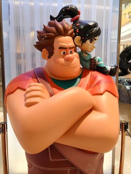 Wuhan, China-Oct.6th 2026: statue with Vanellope sitting on Ralph's shoulder from Wreck-It Ralph in cinema