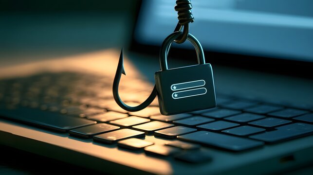 Phishing cyber security lock on laptop keyboard