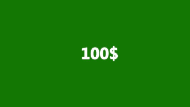 Number counter animation from zero to two hundred Doller. Counting money animation. Business increase counting dollar animation on green screen.