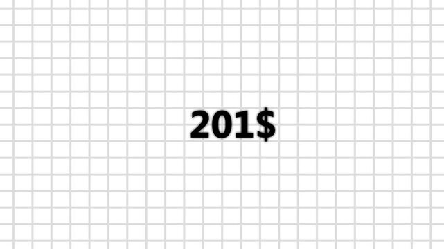 Number counter animation from zero to four hundred Doller. Counting money animation. Business increase counting dollar animation on transparent grid background.