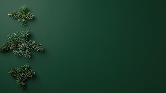 Minimalist Christmas background with pine branches on green