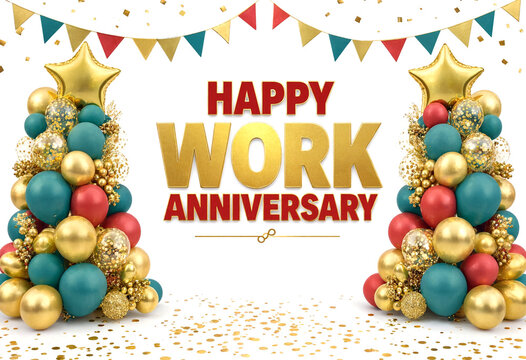 Colorful balloons celebration banner happy work anniversary party decoration