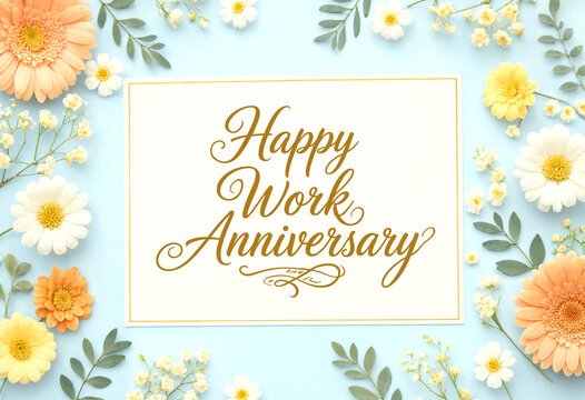 Happy Work Anniversary Greeting Card with Beautiful Flower Arrangement Design