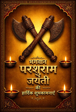 Traditional Hindu Poster Featuring Lord Parashuram Jayanti Celebration With Axes