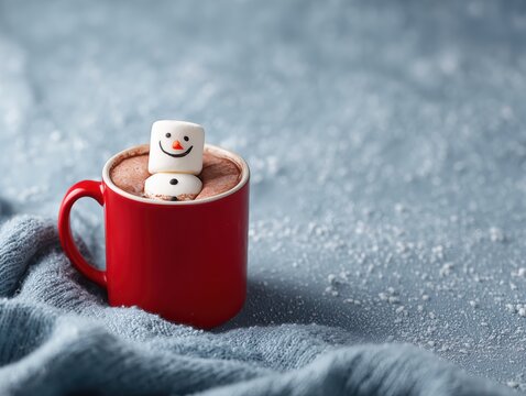 hot chocolate with smiling marshmallows in red mug