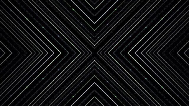 Abstract background with symmetrical white lines forming a geometric diamond pattern on a black backdrop.