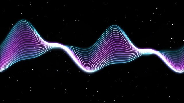Futuristic Neon Sine Wave Motion Background with Star Particles