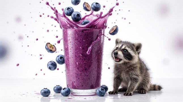 Colorful Fresh Fruit Juices with Surprised Cute Animals