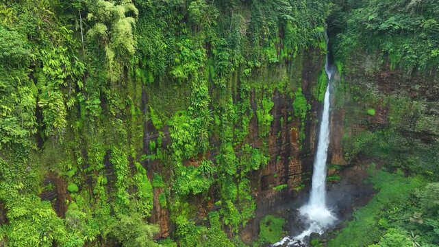 Kapas Biru Waterfall destination nestled in a lush green canyon in East Java, Indonesia