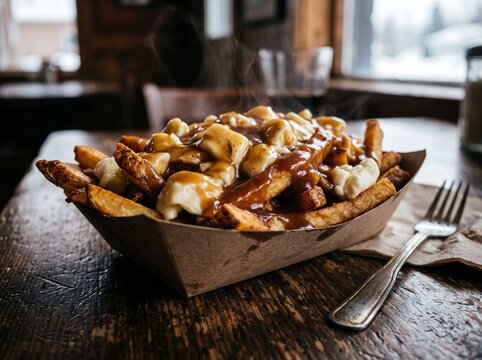 Poutine fries with gravy and chese