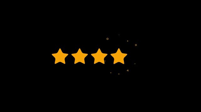 Five Yellow Stars Appearing Sequentially on Black Background for Rating and Review Feedback Animation