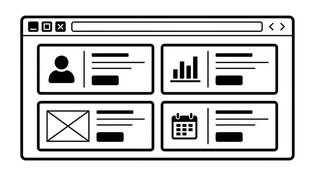 Webpage interface with user profile analytics messaging and calendar modules during development
