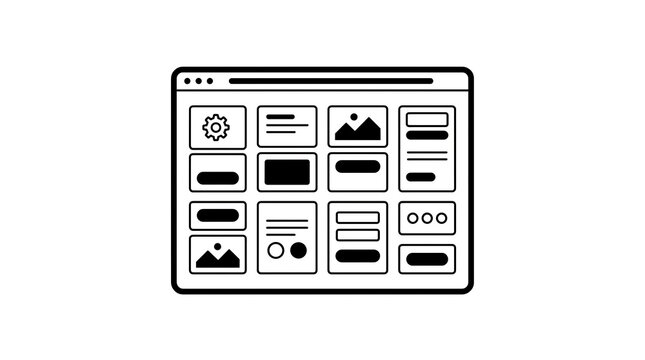 Website layout with multiple content blocks and settings icon during digital design process