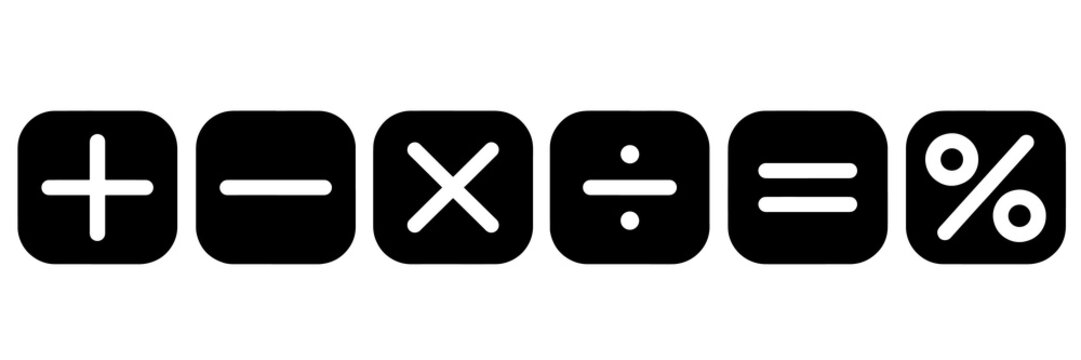Black and light math symbols icons set on dark background detail view
