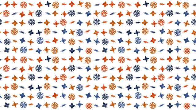 Seamless pattern of blue and orange floral motifs