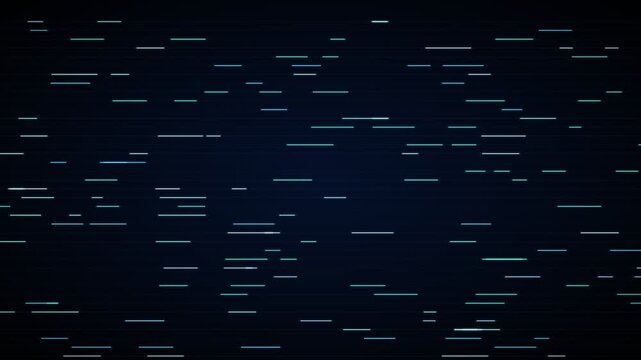 Abstract digital animation of glowing horizontal lines moving across a dark blue background representing data flow or digital noise