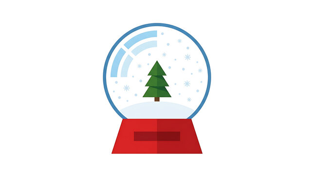 Flat Design Snow Globe with Christmas Tree and Falling Snowflakes for Winter Holiday Season Marketing