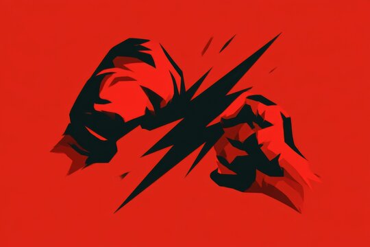 Two opposing fists creating an impact splash on a red background