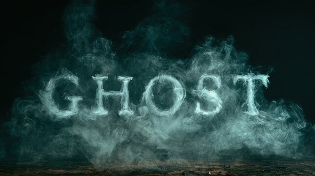 Word ghost materializing from mystical smoke against a dark background, creating a spooky atmosphere