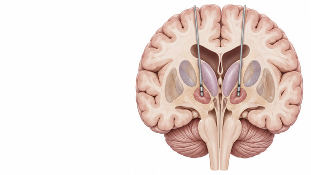 Bilateral DBS Electrodes in a Coronal Brain Section