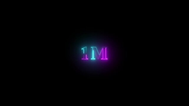 1Mone million neon glowing text animation on black background, 1 Million achievement for social media 4K video on black background animation.