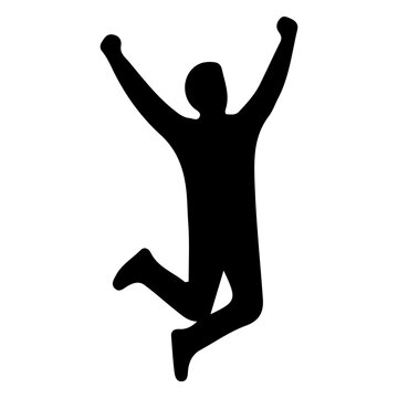 Cheerful person jumping with arms raised in victory for success and celebration.