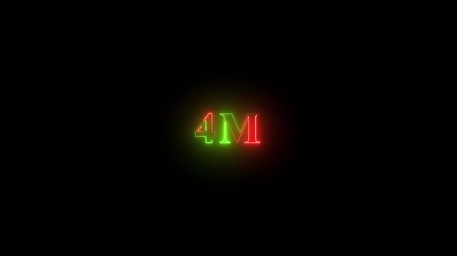 4M one million neon glowing text animation on black background, 1 Million achievement for social media 4K video on black background animation.