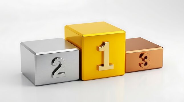 Three Dimensional Winners Podium with Gold Silver and Bronze Blocks Isolated on a Clean White Background