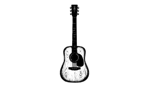 Realistic guitar vector illustration black stipple dotwork art acoustic instrument isolated on white